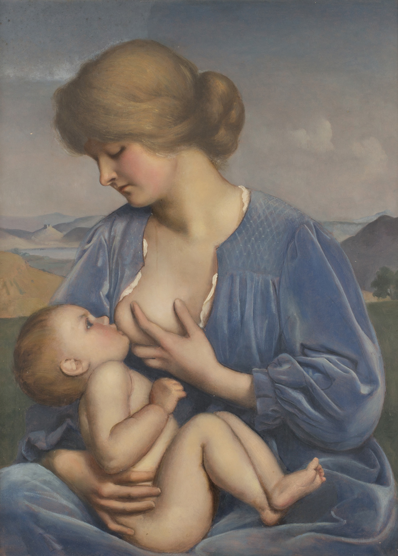 Neville Stephen Lytton - 'Motherhood', early 20th Century oil on board, artist's name and titled