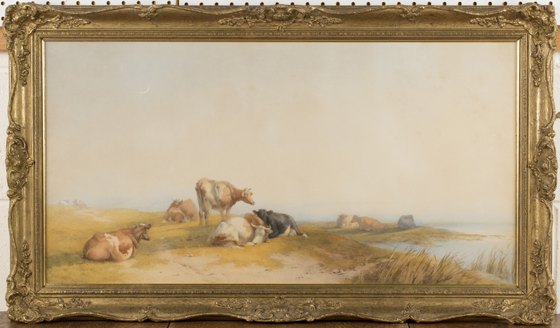 Thomas Francis Wainewright - Coastal Landscapes with Sheep and Cattle, a pair of watercolours, - Image 3 of 6