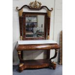 A 19th Century and later rosewood and mahogany mirror-backed console table, the rectangular mirror