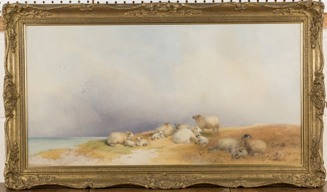 Thomas Francis Wainewright - Coastal Landscapes with Sheep and Cattle, a pair of watercolours,