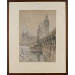 Henry Charles Brewer - View of the Embankment and Houses of Parliament, London, early 20th Century