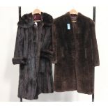 A mid-20th Century brown fur three-quarter-length lady's coat, length approx 110cm, together with