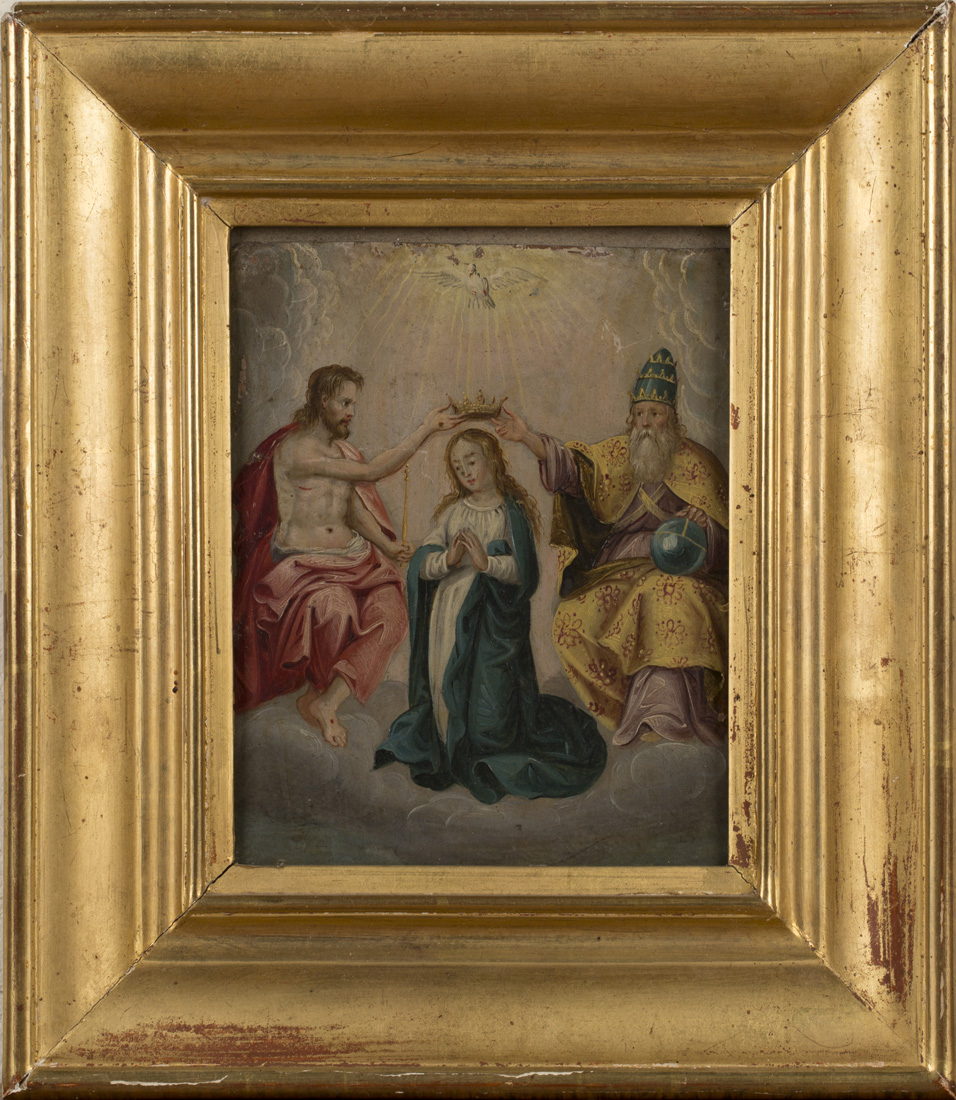 Continental School - The Coronation of the Virgin, 18th Century oil on copper panel, approx 15cm x