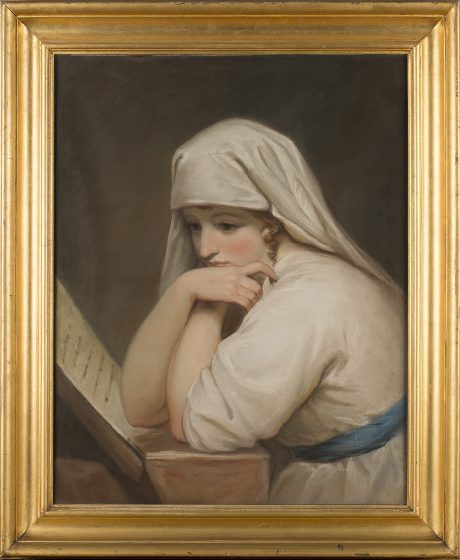 After George Romney - Emma, Lady Hamilton, as Contemplation, 19th Century pastel, approx 71.5cm x