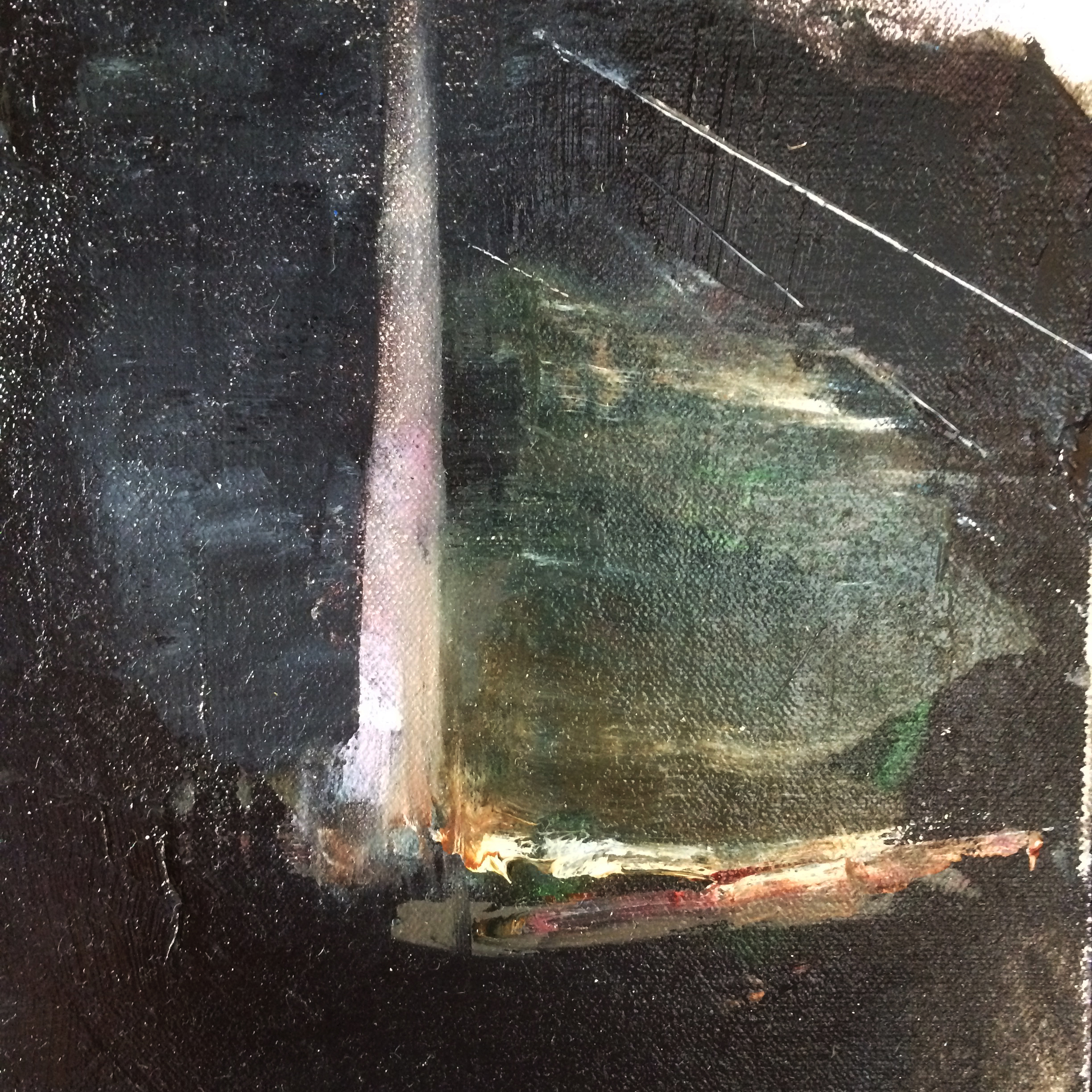 Sarah Shaw - ‘Brighton’, oil on canvas laid on panel, 15 x 15cm, within a black wood frame.