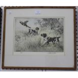 Henry Wilkinson - Springer Spaniels flushing a Pheasant, coloured etching, signed and editioned 53/