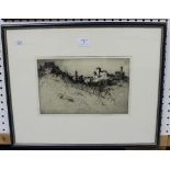 Albany E. Howarth - Italian Hilltop Town, monochrome etching, signed in pencil, approx 20.5cm x 31.