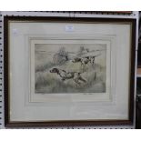 Henry Wilkinson - Two English Pointers in a Landscape, coloured etching, signed and editioned 138/