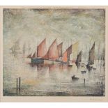 After L.S Lowry - Sailing Boats, late 20th Century colour print, signed in pencil, approx 32cm x