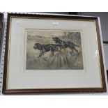 Henry Wilkinson - Two Gordon Setters in a Landscape, coloured etching, signed and editioned 92/160