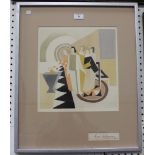 Sonia Delaunay - Figures in an Interior, colour screenprint, approx 34cm x 32cm, within a silvered