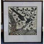 Adèle Brooks - 'Magpie', linocut, inscribed, titled, dated 1989 and editioned 8/60 verso, approx