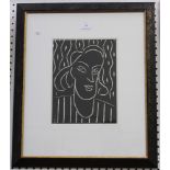 Henri Matisse - Visage de Femme, Portrait de Teeny, linocut, circa 1938, approx 31cm x 23.5cm,