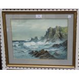 Rubens Southey - Coastal View, watercolour with gouache, signed, approx 27.5cm x 37cm.