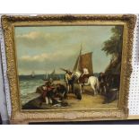 Manner of William Shayer - Fisherfolk on a Beach, 19th Century oil on canvas, bears signature,