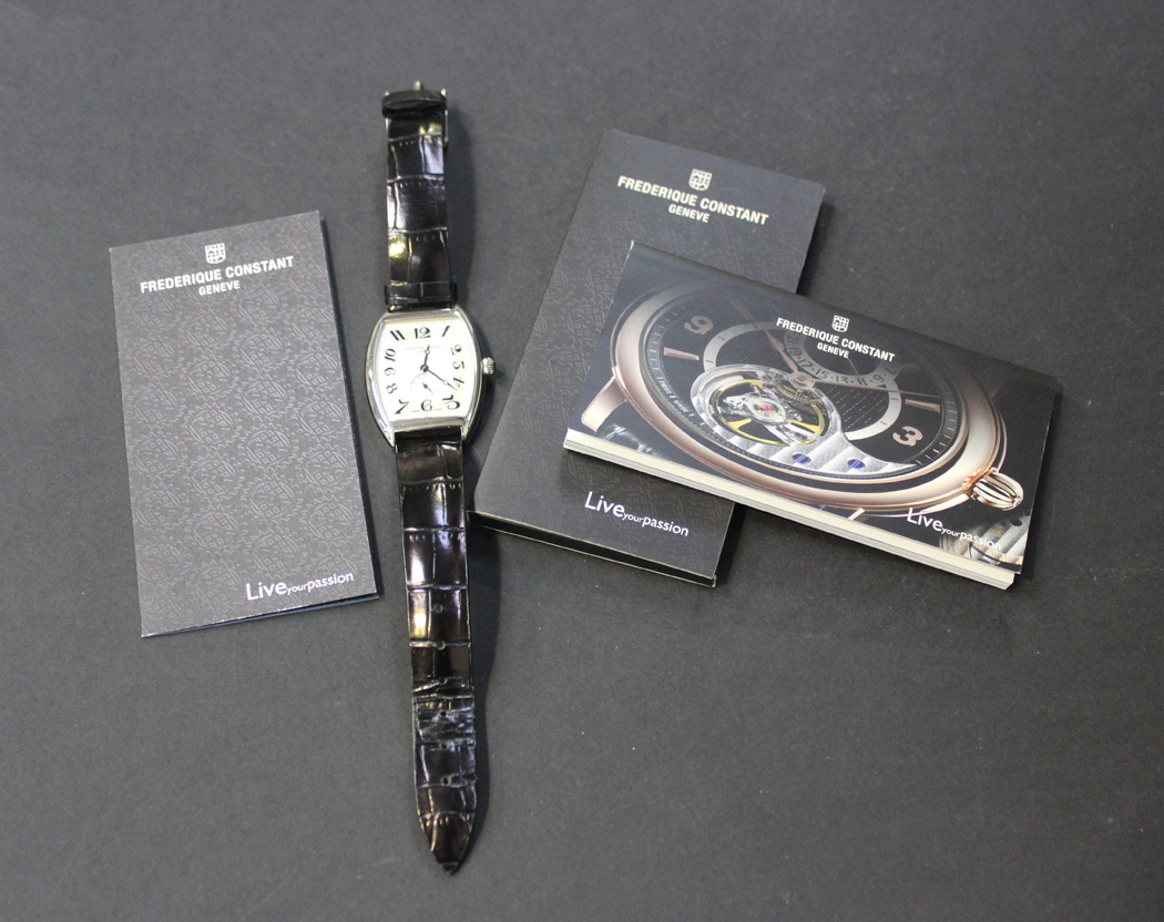 A Frederique Constant steel cased gentleman's wristwatch, the silvered dial with black Arabic