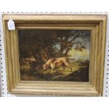 19th Century British School - Two Dogs in a Woodland, oil on canvas, approx 28cm x 37cm, within a