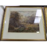 Clarence Smith - Landscape with Shepherd and Flock, watercolour, signed and dated 1890, approx