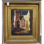 After John Piper - St Mary le Port, Bristol, oil on board, approx 45cm x 37cm, within a gilt