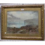 Elliot Henry Marten - Coastal View with Cliff Path, watercolour, signed, approx 35cm x 48cm,