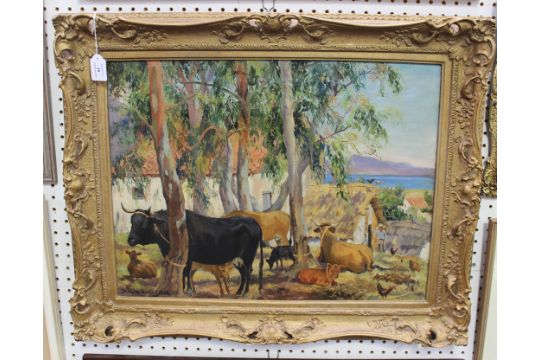 Deirdre Henty-Creer - 'Farm Scene, Marbella, Spain', oil on canvas, signed recto, titled label