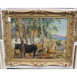 Deirdre Henty-Creer - 'Farm Scene, Marbella, Spain', oil on canvas, signed recto, titled label