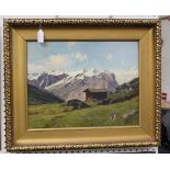 R. Fischer - Swiss Mountain View, 20th Century oil on canvas, signed, approx 35.5cm x 46.5cm, within