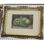 James T. Clapham - Still Life Study of Grapes and Apples, watercolour, signed, approx 18.5cm x 27cm,