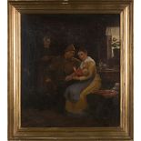 Circle of Michael Ancher - Interior Scene with Fisherman, Mother, Child and Maid, oil on canvas,