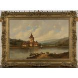 Alfred Vickers - Continental Lake View, late 19th Century oil on canvas, signed, approx 39cm x 60cm,