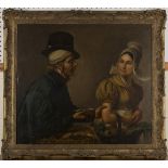 Early/mid-19th Century Dutch School - A Proposal between a Man in a Brimmed Hat holding Poultry