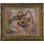 Philip Naviasky - Mother playing a Guitar with her Three Children, 20th Century oil on canvas,