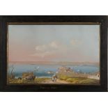 19th Century Italian School - 'Golfe de Baies', gouache, approx 42cm x 63.5cm, within an ebonized