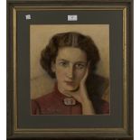 John Hodgson Lobley - Portrait of Eileen Margaret Sutcliffe-Hey, 20th Century oil on artist's board,