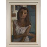 William Crosbie - 'Portrait of a Young Girl', 20th Century oil on board, artist's name and titled to