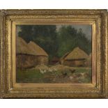 Late 19th/early 20th Century Continental School - Chickens near Haystacks, oil on canvas, approx