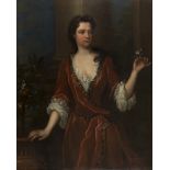 Studio of Sir Godfrey Kneller - Portrait of a Young Lady wearing a Red Velvet Dress, holding a