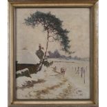 Edward Frederick Ertz - View of a Farm under Snow, early 20th Century oil on canvas, signed,