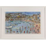 Linda Weir - 'Early Summer, St. Ives Harbour', oil on board, signed and titled verso, approx 36cm