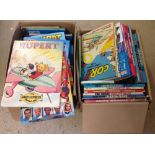 A quantity of childrens annuals to include Beano, Rupert & Thunderbirds.