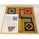 Wooden handmade 'Uckers' board with dice & counters. Game played in the Royal Navy. Can be used