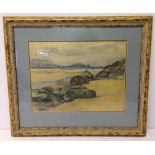 A framed & glazed watercolour of a beach scene signed Mary Horsfall. 44 x 52cm frame size.