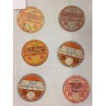 6 Classic Motorcycle Tax Discs, 1957-1959.To include - 1957 30 September Norton (Quarterly), 1959 30