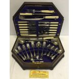 A cased canteen of Viners 'Resilco' nickel silver cutlery with faux ivory handles.