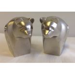 2 Dansk designer panda bear paperweights, silver plated on zinc.