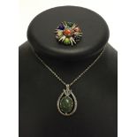 Scottish style brooch and pendant necklace by Miracle. Pretty collection of natural stones including