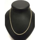 22" hallmarked silver rope chain necklace. Weight approx 11.6g.