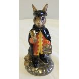 Royal Doulton prototype Bunnykins figure of the Town Crier, with gold bell, silver scroll and base.