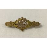 Antique 9ct yellow & rose gold bar brooch with 3D floral design, approx 4cm wide.  Chester 1902