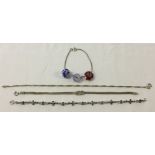 4 assorted silver bracelets, one set with amethysts and marcasite.